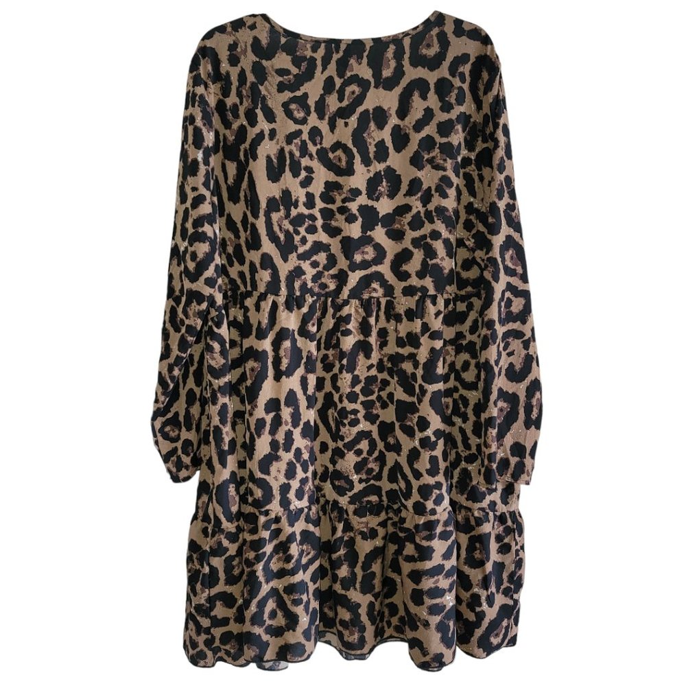 Curve Plus Leopard Print A Line Tiered Ruffle Hem Dress 2X